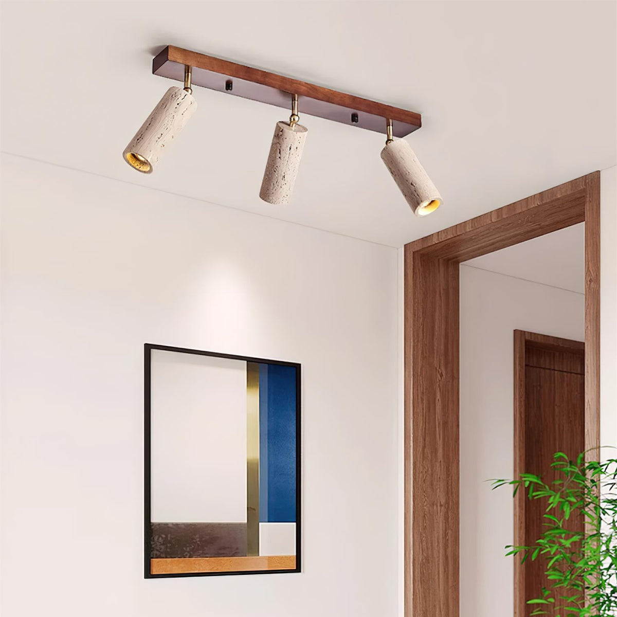Three Adjustable Heads Dimmable Walnut Canopy Ceiling Spotlight
