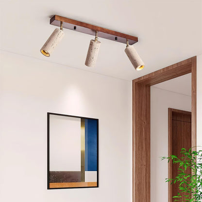 Three Adjustable Heads Dimmable Walnut Canopy Ceiling Spotlight