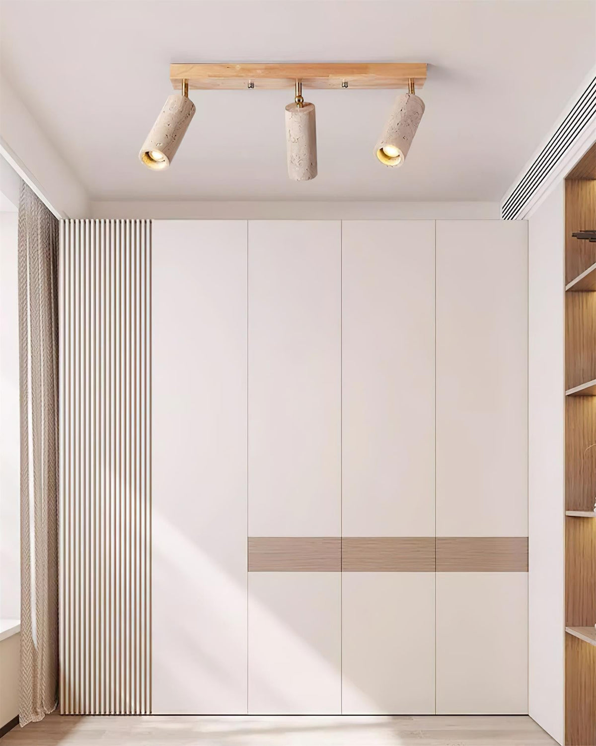 Three Adjustable Heads Dimmable Walnut Canopy Ceiling Spotlight