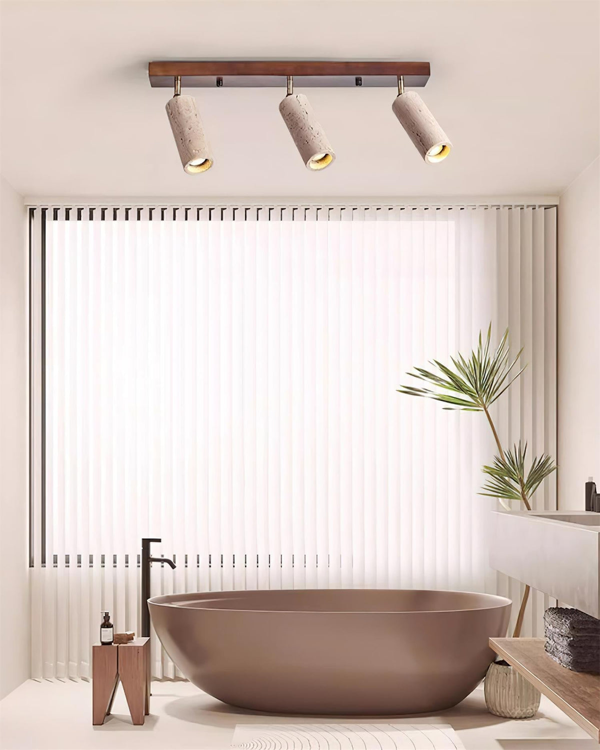 Three Adjustable Heads Dimmable Walnut Canopy Ceiling Spotlight