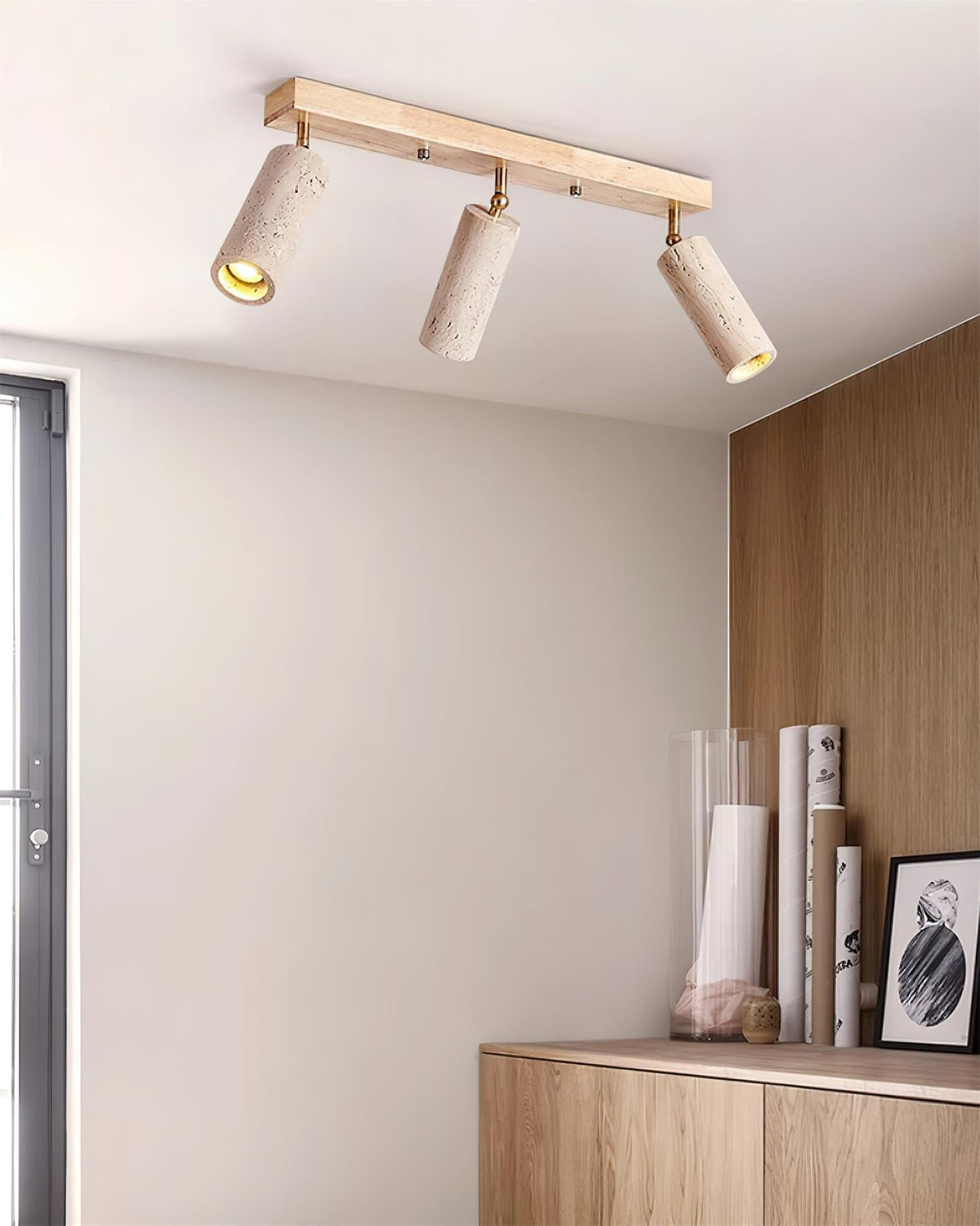 Three Adjustable Heads Dimmable Walnut Canopy Ceiling Spotlight