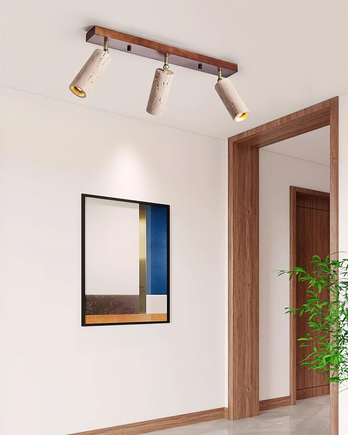 Three Adjustable Heads Dimmable Walnut Canopy Ceiling Spotlight