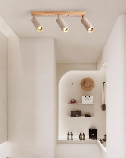 Three Adjustable Heads Dimmable Walnut Canopy Ceiling Spotlight