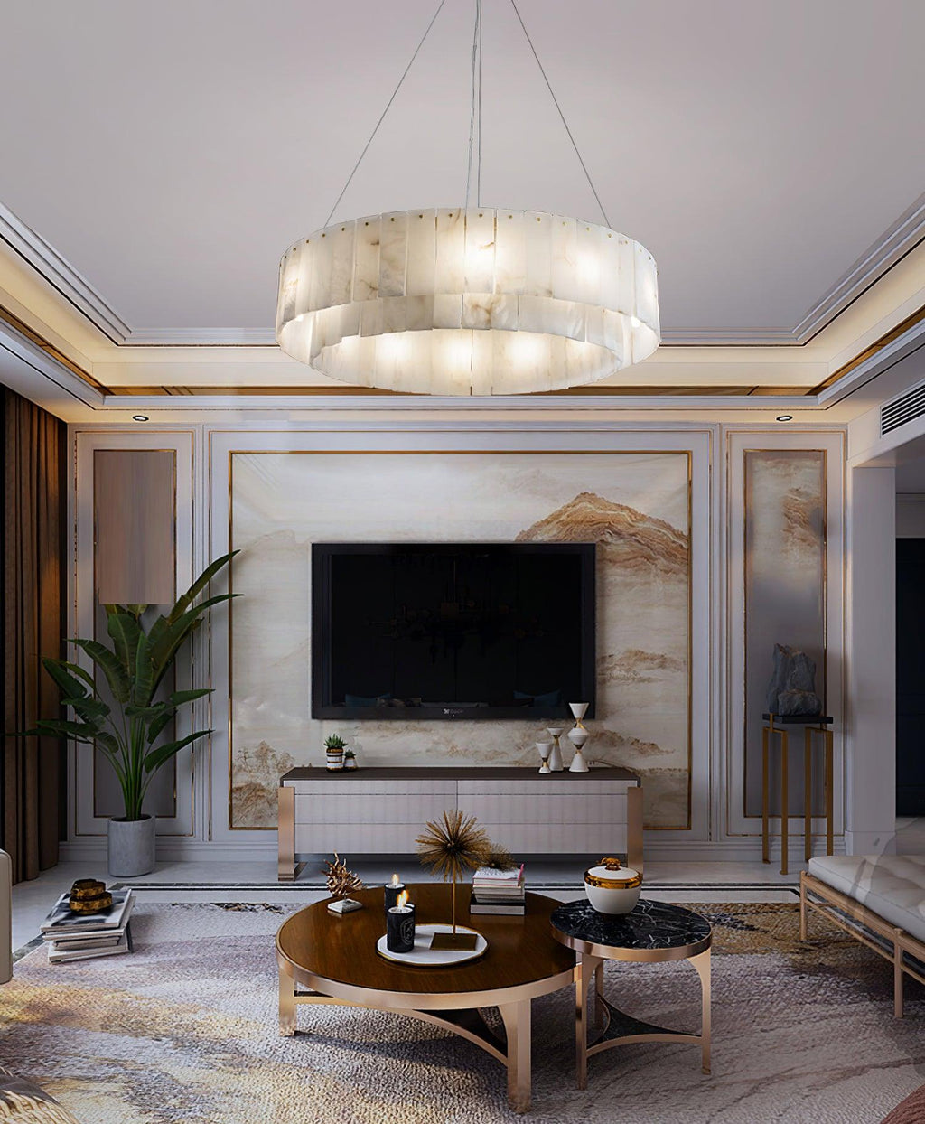 Warm Ambient Glow Alabaster Pendant Light
