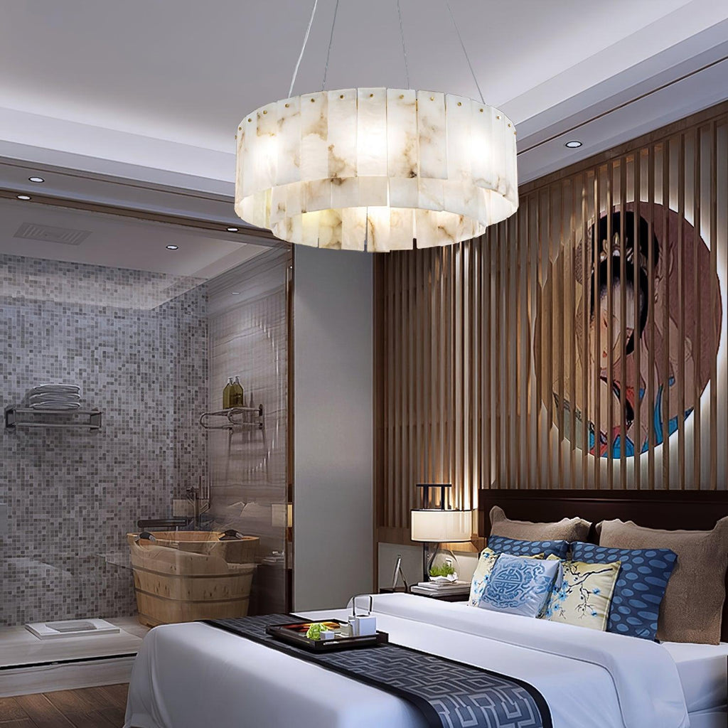 Warm Ambient Glow Alabaster Pendant Light