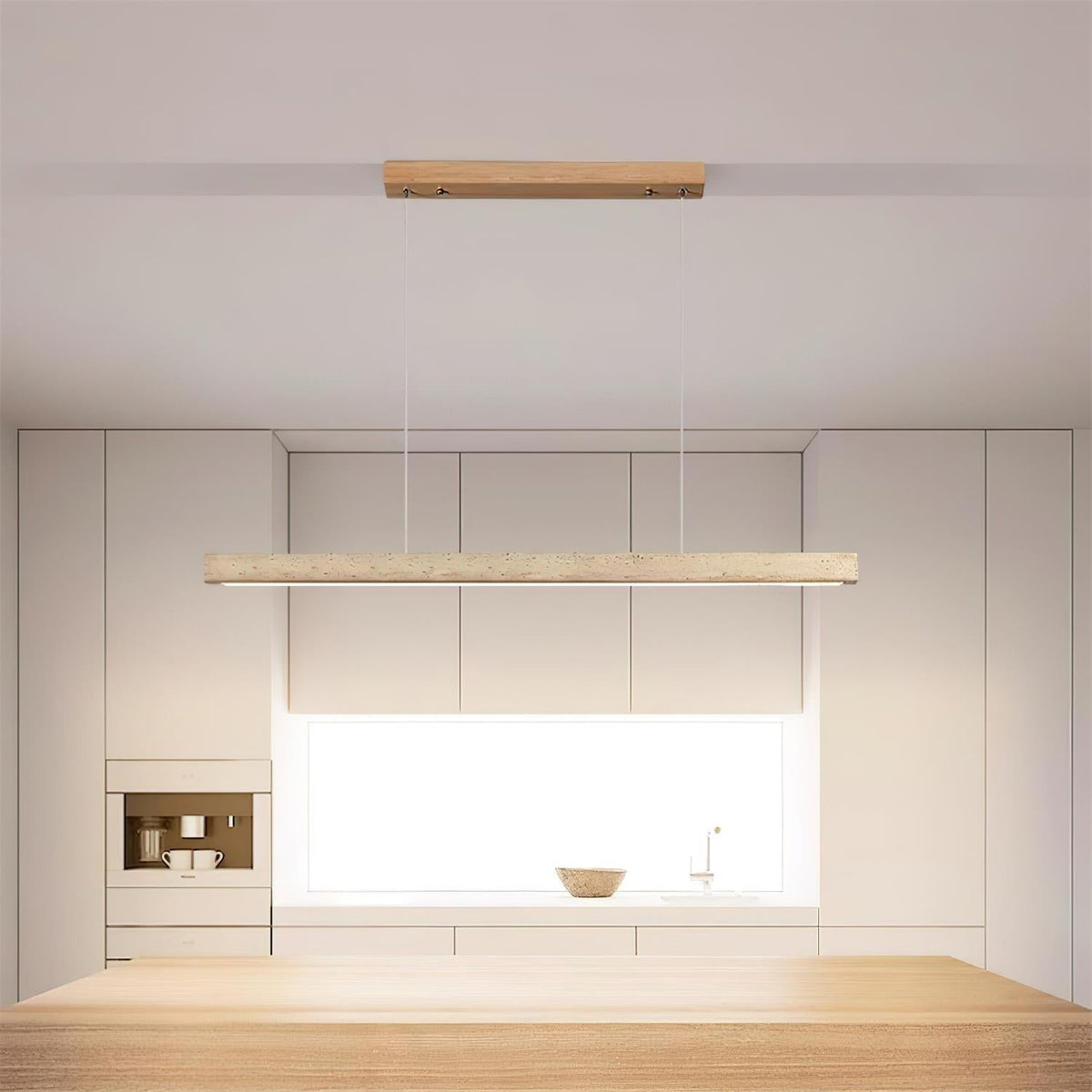 Pendant Lamp With Integrated LED Elegant Travertine Wood