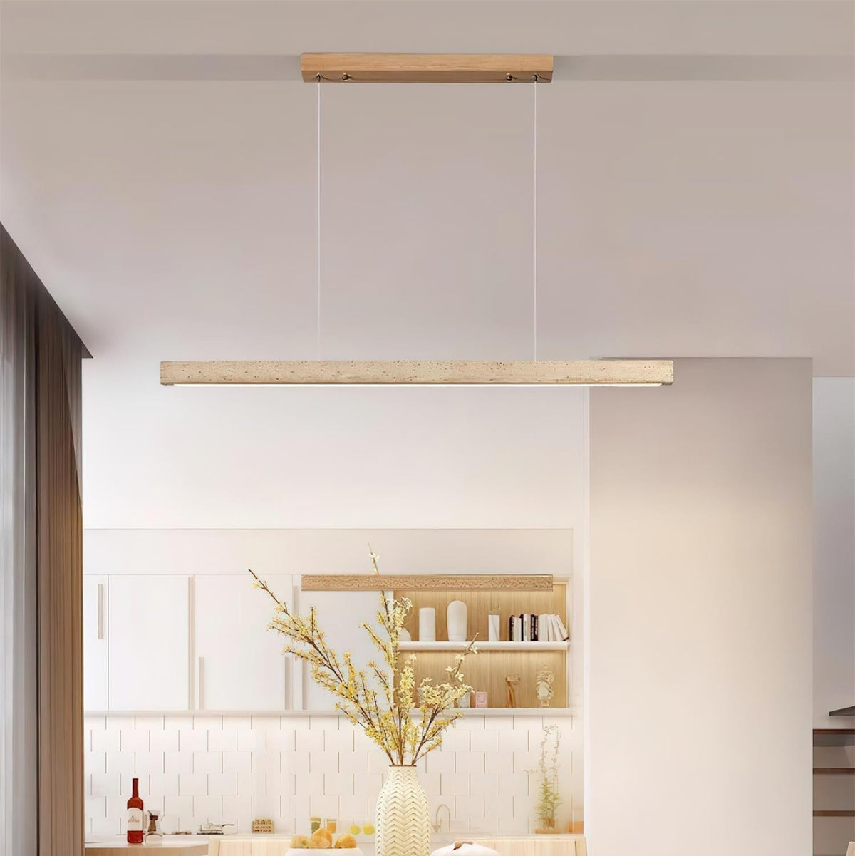 Pendant Lamp With Integrated LED Elegant Travertine Wood