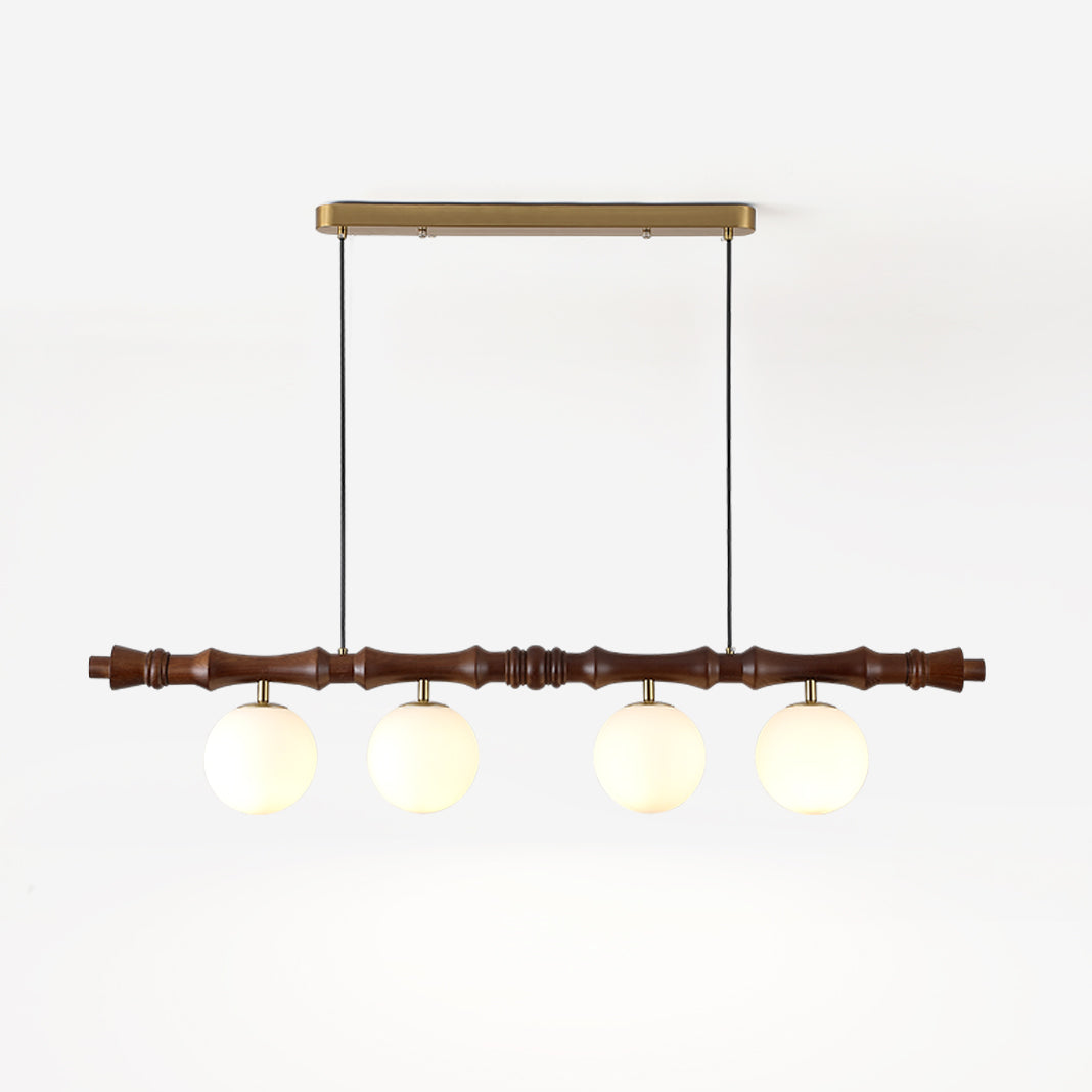 Adjustable Height Wooden Pendant Light With Glass Shade