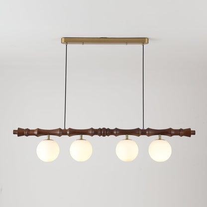 Adjustable Height Wooden Pendant Light With Glass Shade