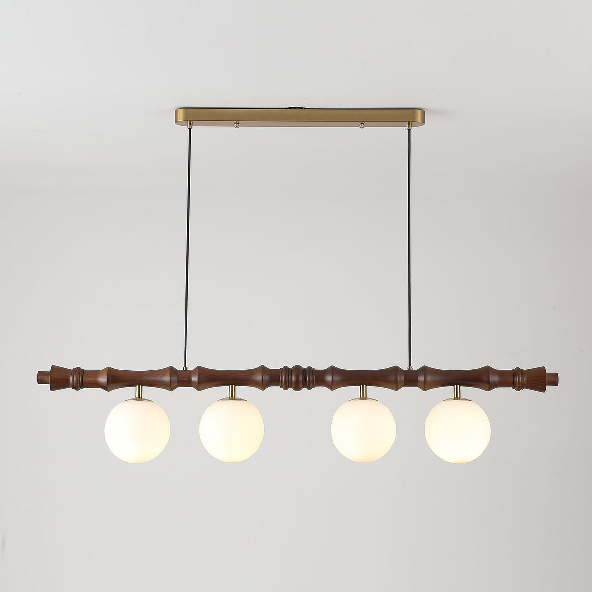 Adjustable Height Wooden Pendant Light With Glass Shade