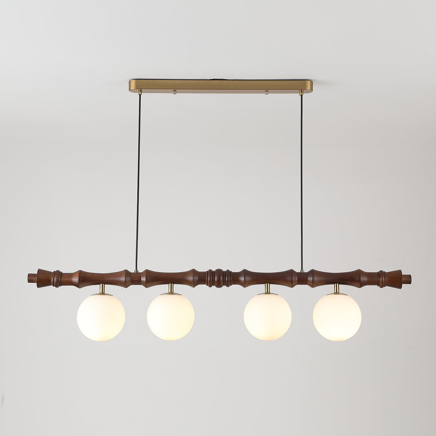 Adjustable Height Wooden Pendant Light With Glass Shade