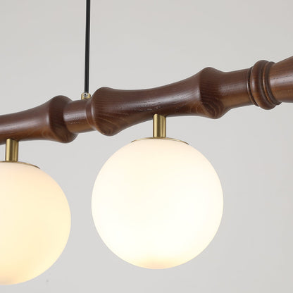 Adjustable Height Wooden Pendant Light With Glass Shade