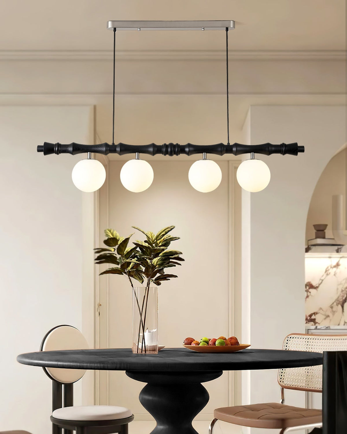 Adjustable Height Wooden Pendant Light With Glass Shade