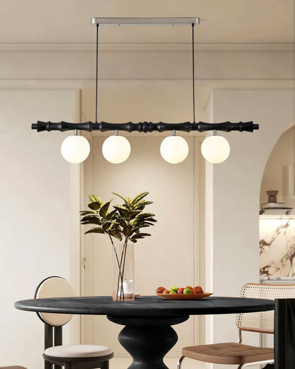 Adjustable Height Wooden Pendant Light With Glass Shade