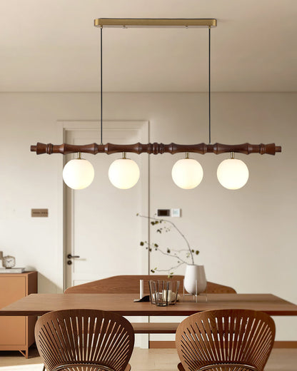 Adjustable Height Wooden Pendant Light With Glass Shade