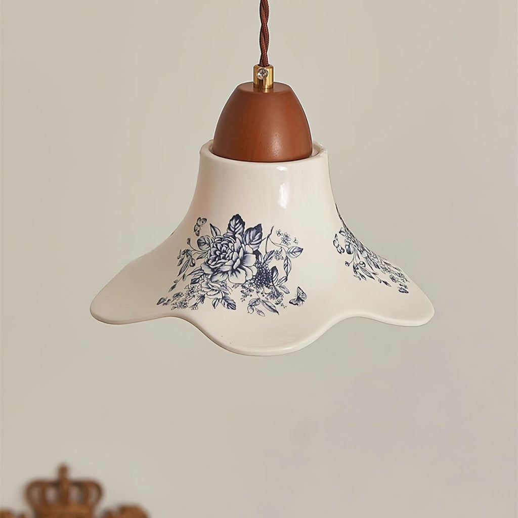 Vintage Charm Porcelain Ivory Flower Pendant Light
