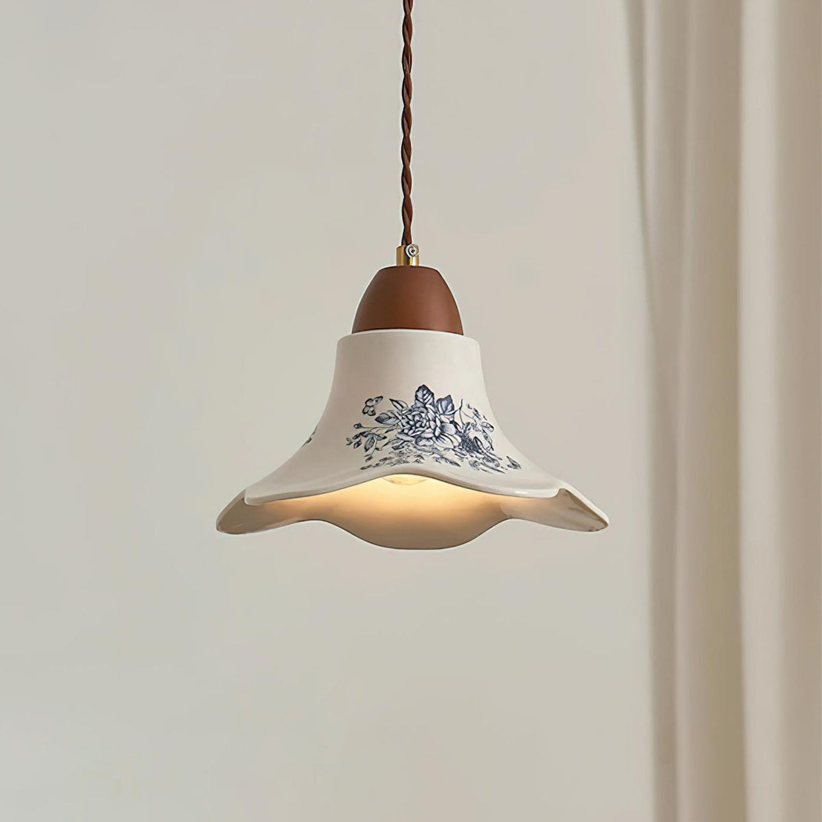 Vintage Charm Porcelain Ivory Flower Pendant Light