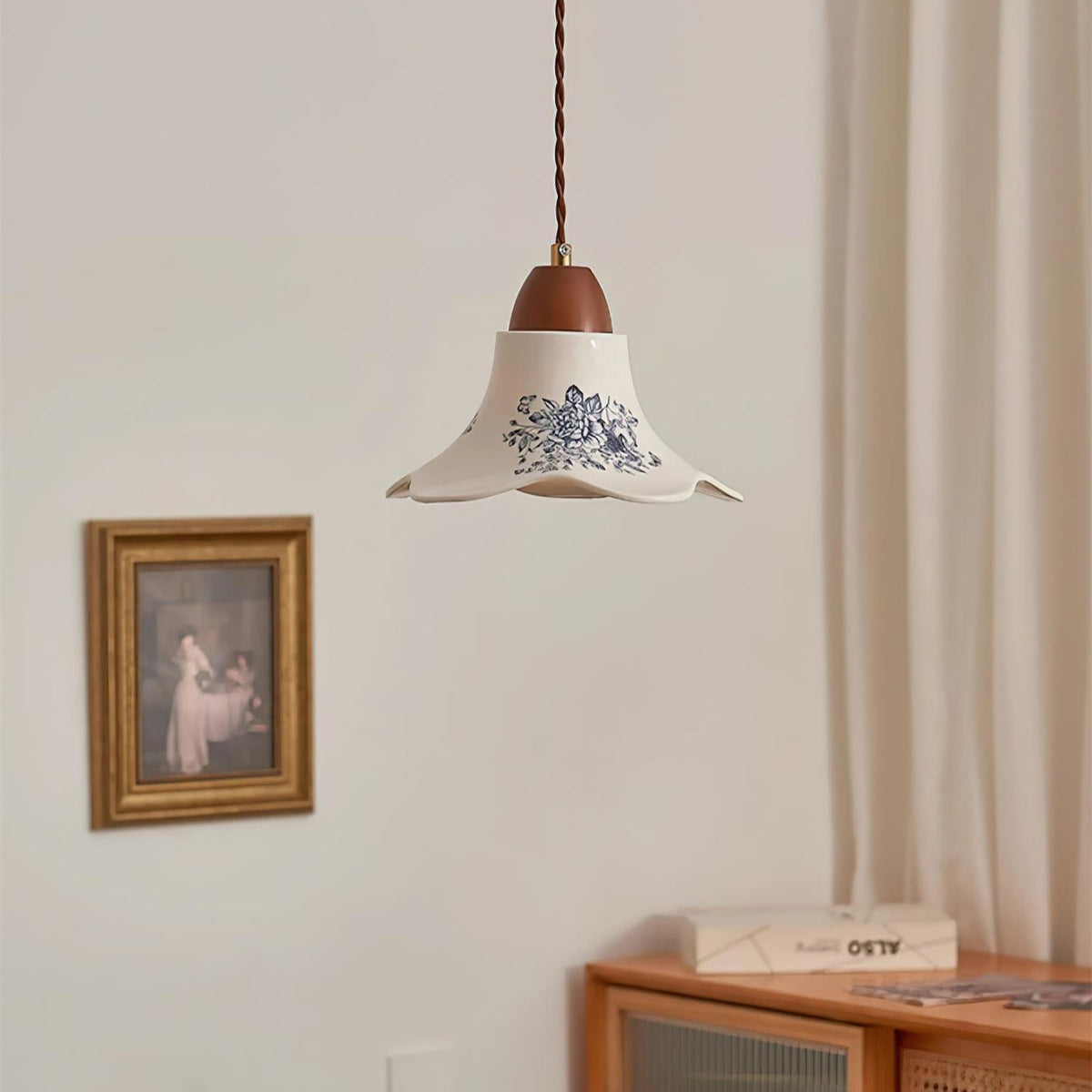 Vintage Charm Porcelain Ivory Flower Pendant Light
