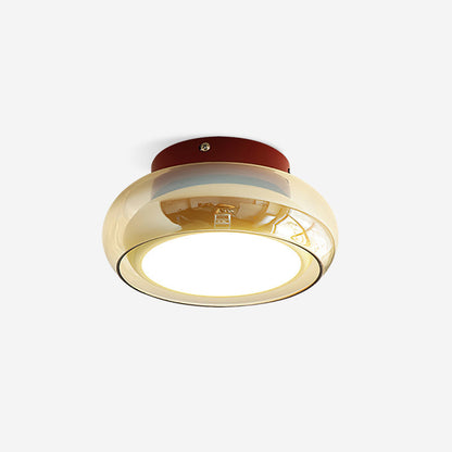 Ceiling Mount Flush Light Glass Cognac Lux With Band Red Cherry