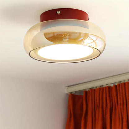 Ceiling Mount Flush Light Glass Cognac Lux With Band Red Cherry