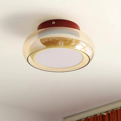Ceiling Mount Flush Light Glass Cognac Lux With Band Red Cherry