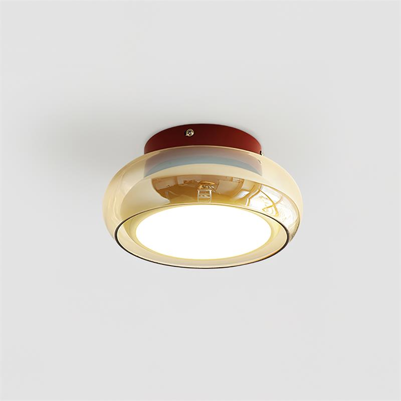 Ceiling Mount Flush Light Glass Cognac Lux With Band Red Cherry
