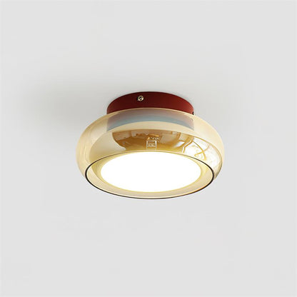 Ceiling Mount Flush Light Glass Cognac Lux With Band Red Cherry
