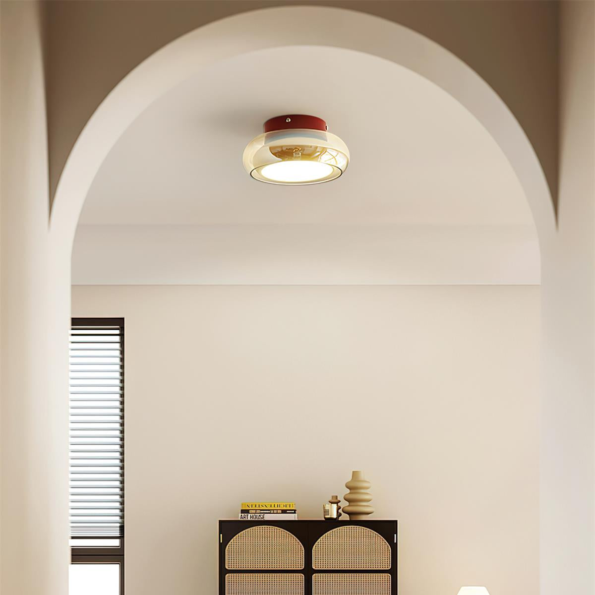 Ceiling Mount Flush Light Glass Cognac Lux With Band Red Cherry