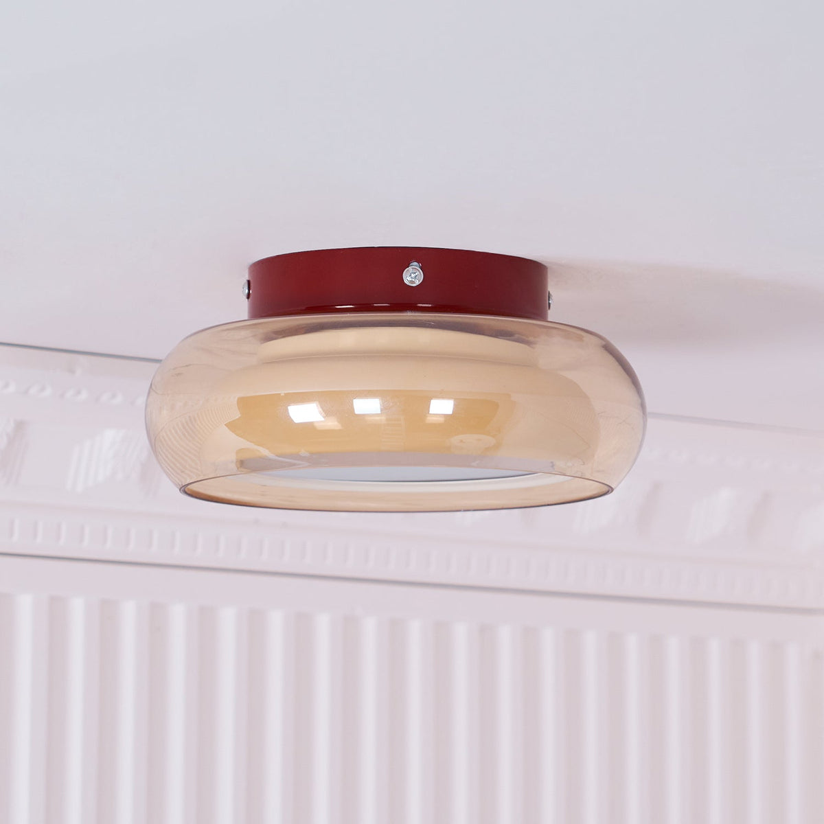 Ceiling Mount Flush Light Glass Cognac Lux With Band Red Cherry