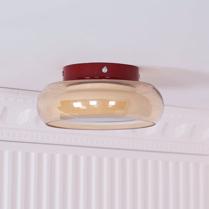 Ceiling Mount Flush Light Glass Cognac Lux With Band Red Cherry