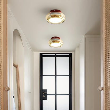 Ceiling Mount Flush Light Glass Cognac Lux With Band Red Cherry