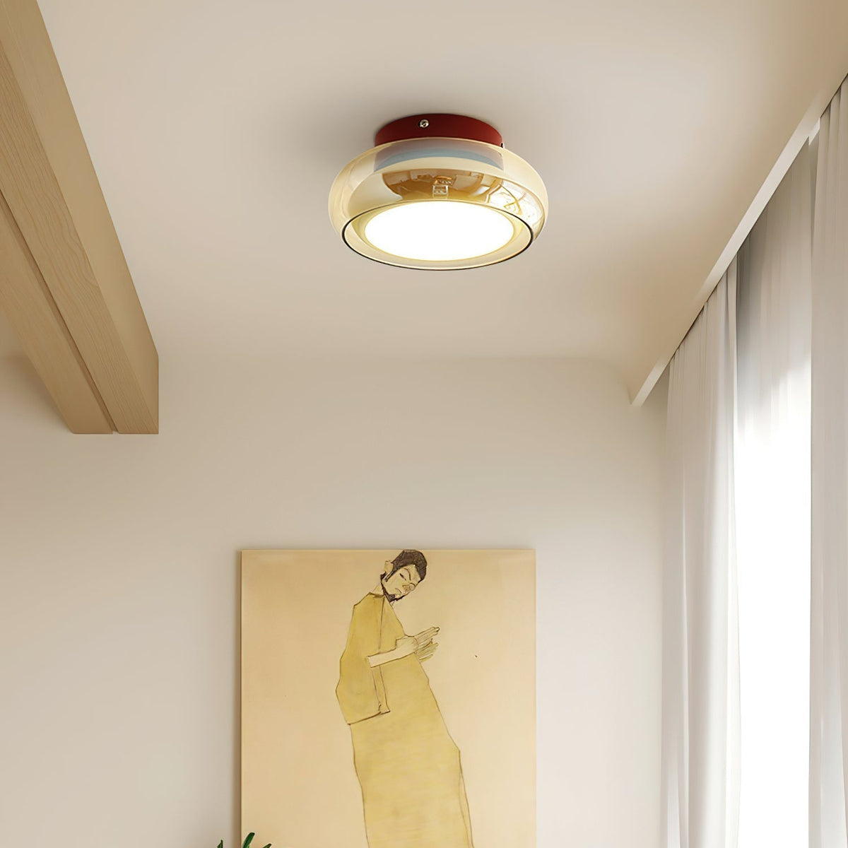 Ceiling Mount Flush Light Glass Cognac Lux With Band Red Cherry