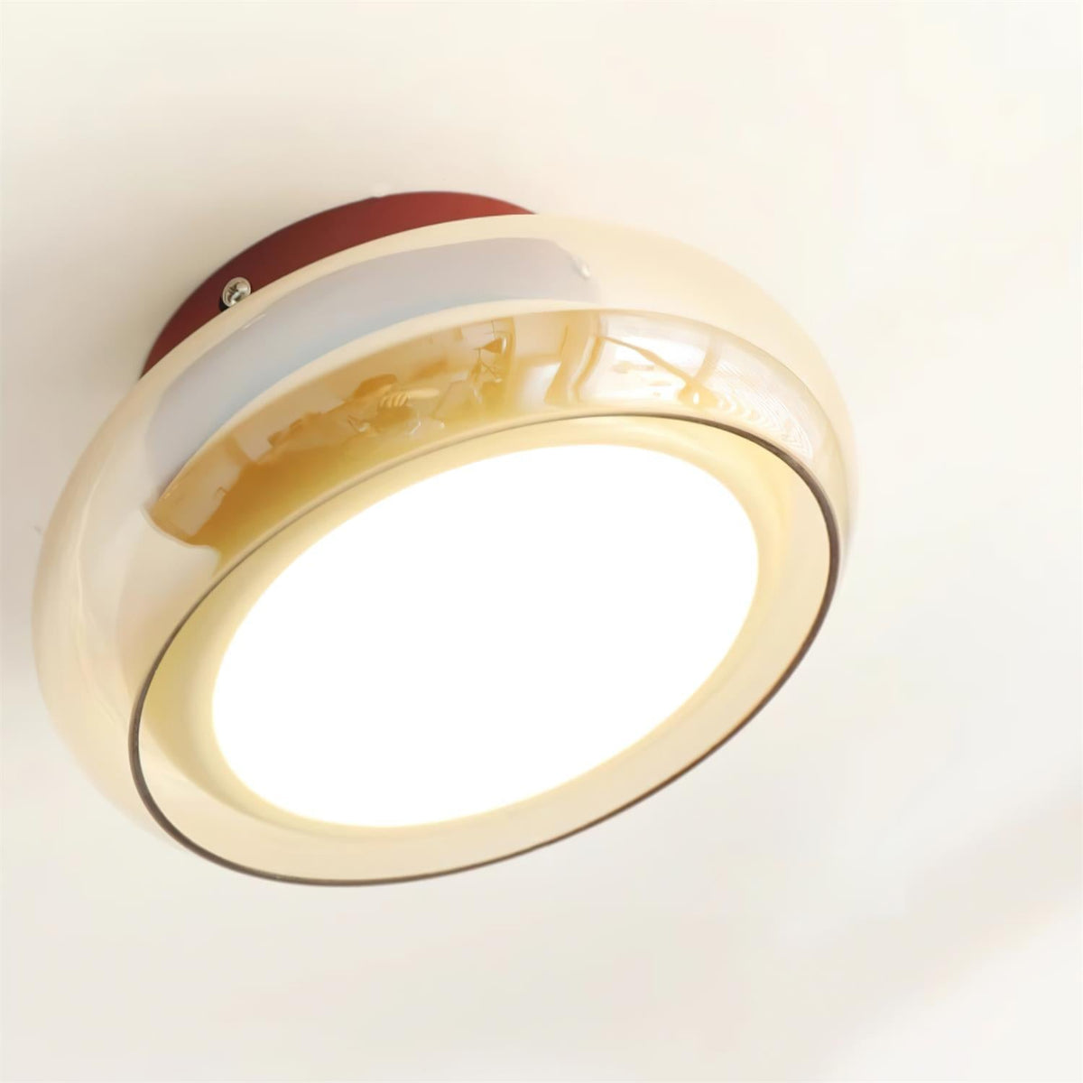 Ceiling Mount Flush Light Glass Cognac Lux With Band Red Cherry