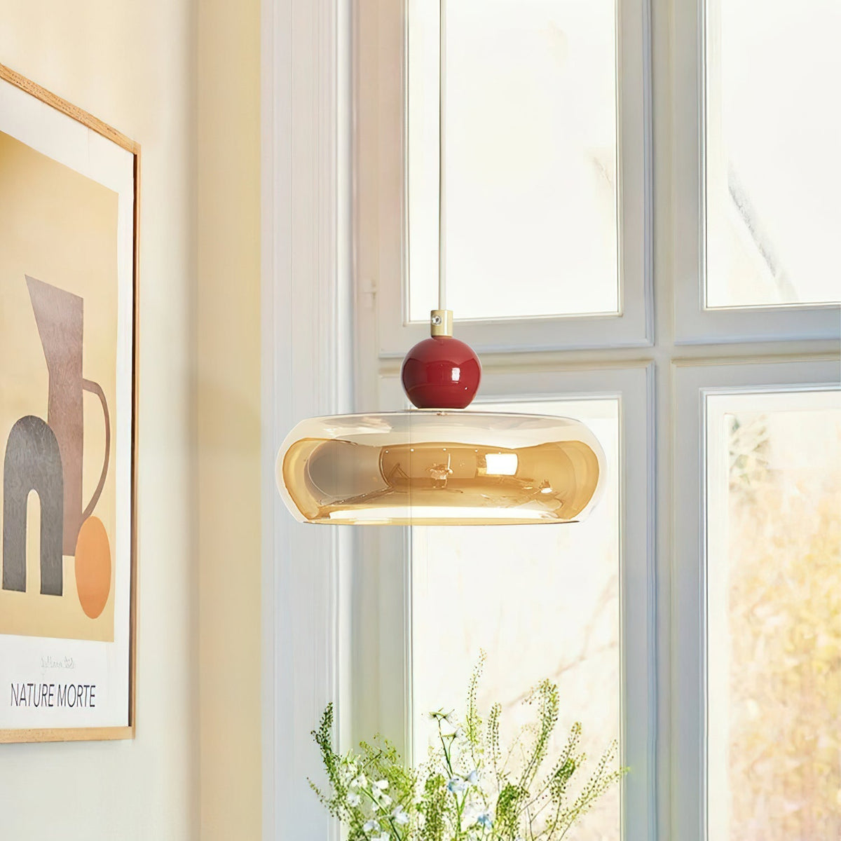 Dual Color Temperature Amber Red Glass Pendant Light