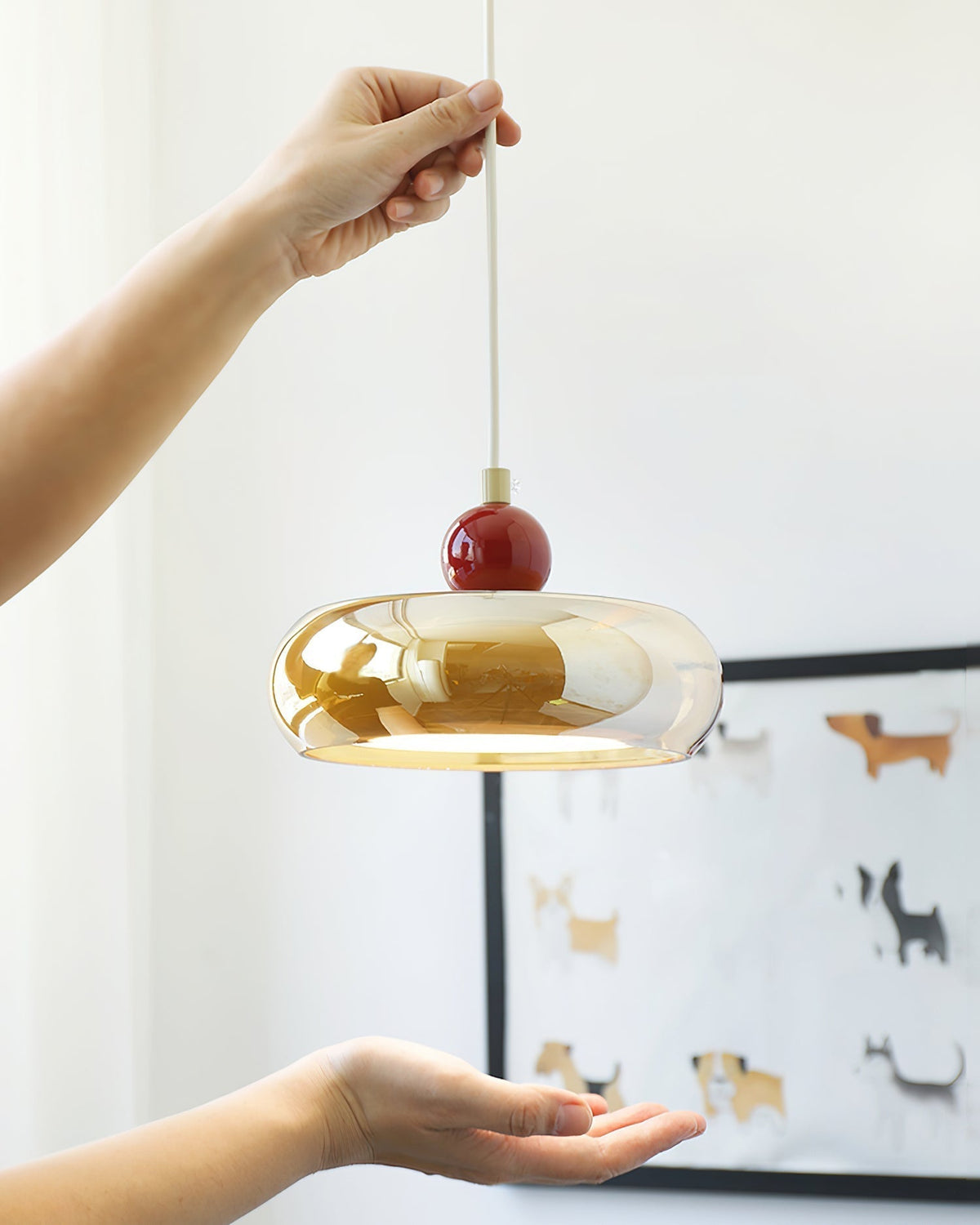 Dual Color Temperature Amber Red Glass Pendant Light