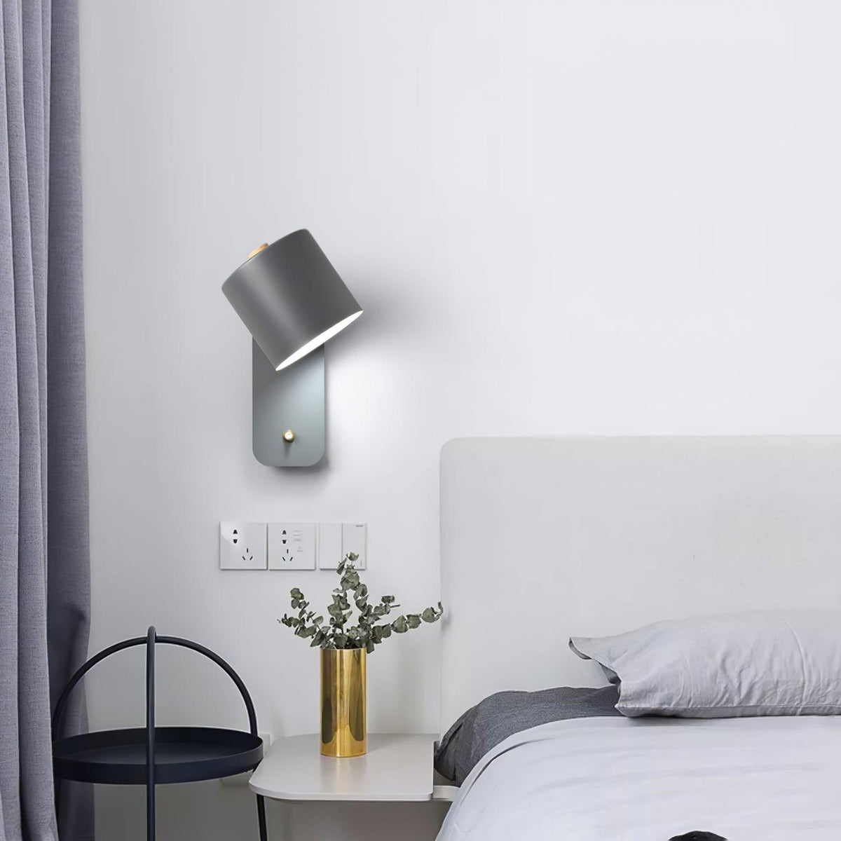 Adjustable Bedside Wall Lamp With Cylinder Rotatable Head