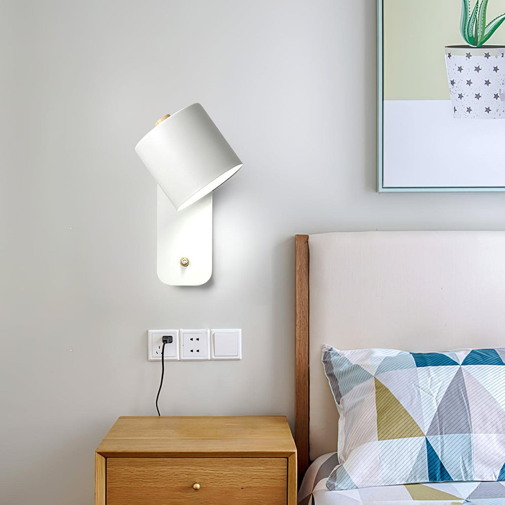 Adjustable Bedside Wall Lamp With Cylinder Rotatable Head