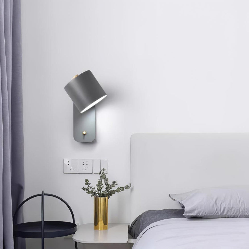 Adjustable Bedside Wall Lamp With Cylinder Rotatable Head