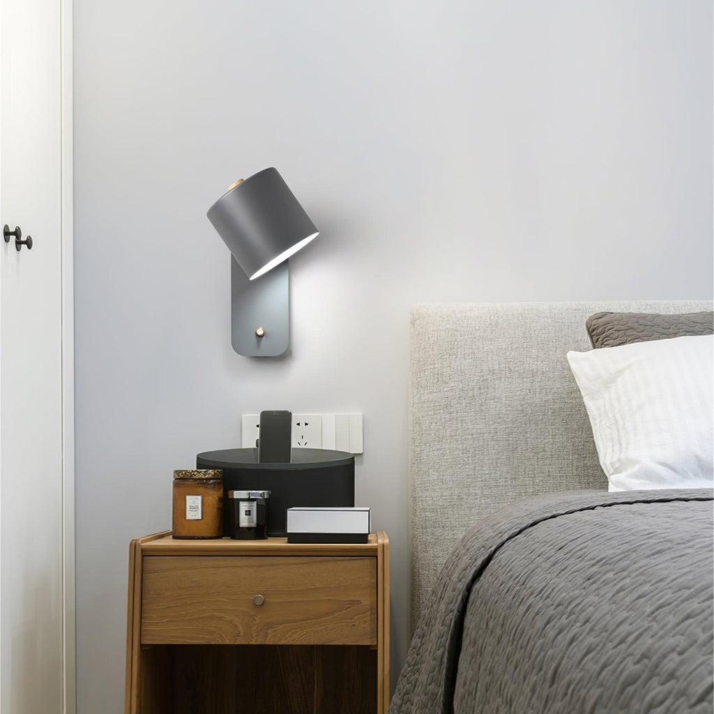 Adjustable Bedside Wall Lamp With Cylinder Rotatable Head