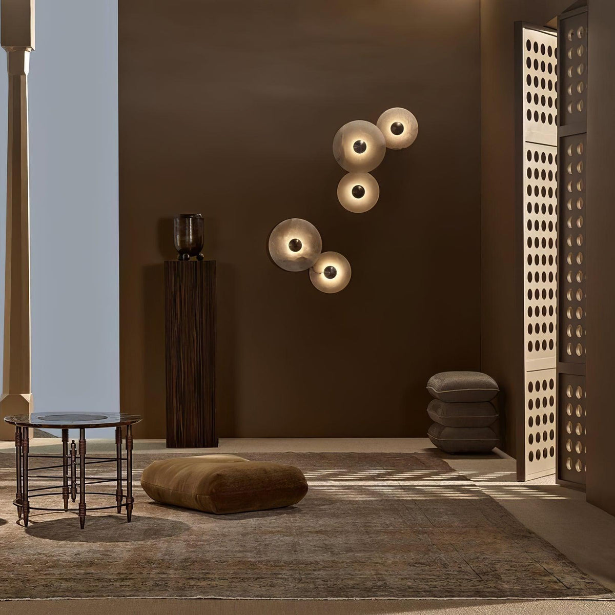 Soft Glow Alabaster Layered Wall Disc Lamp For Living Room