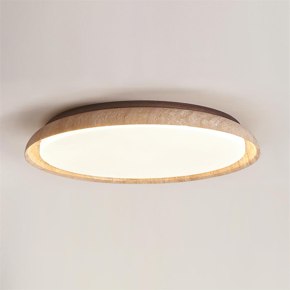 Ceiling Light With Walnut Wood Canopy Round Travertine