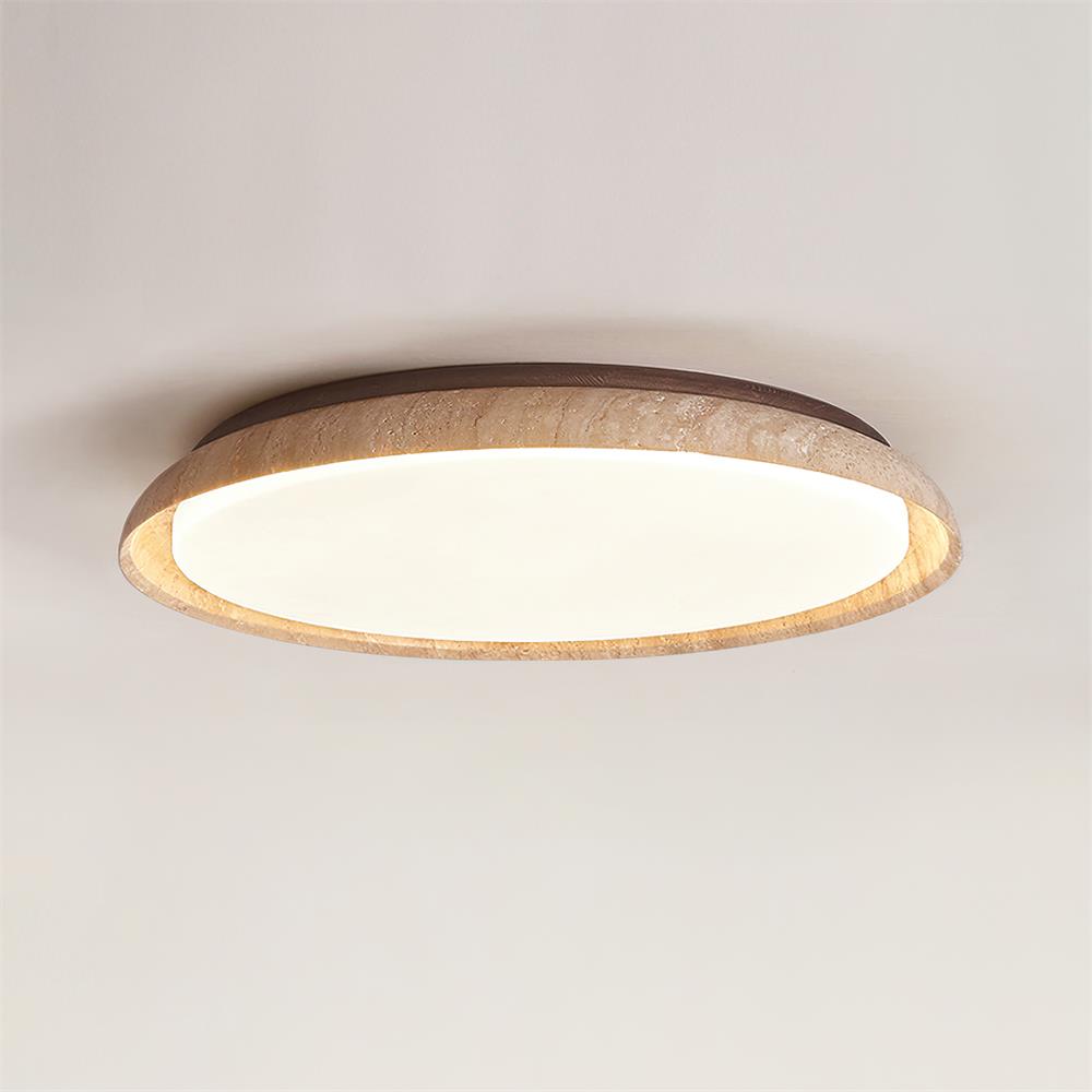Ceiling Light With Walnut Wood Canopy Round Travertine
