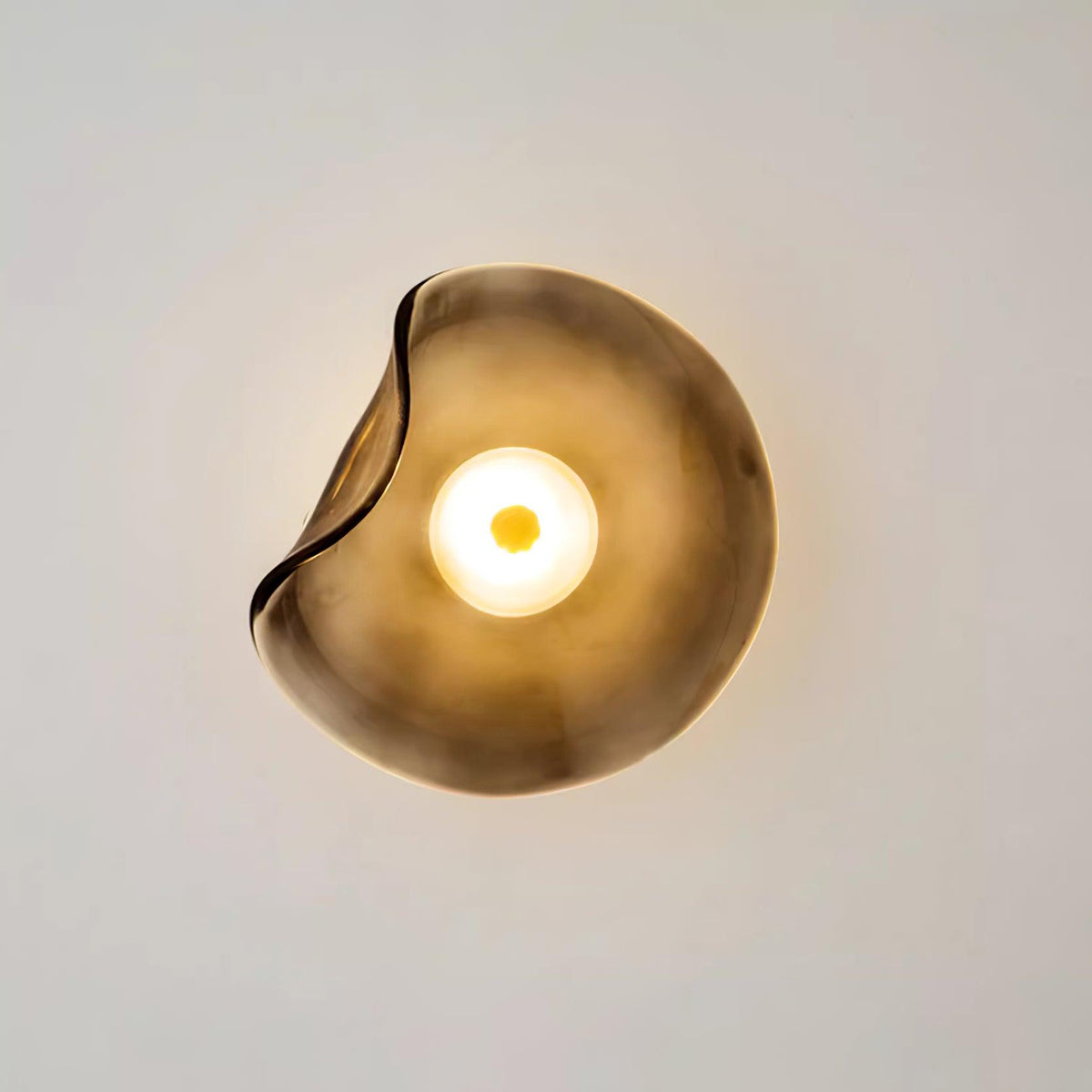 25cm Diameter Damp Rated Amber Glass Wall Light With Integrated LED