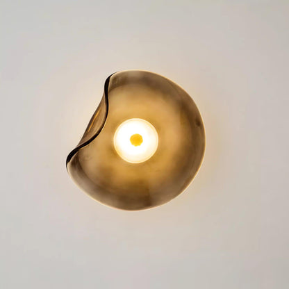 25cm Diameter Damp Rated Amber Glass Wall Light With Integrated LED