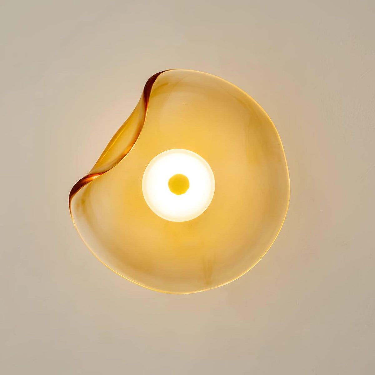 25cm Diameter Damp Rated Amber Glass Wall Light With Integrated LED