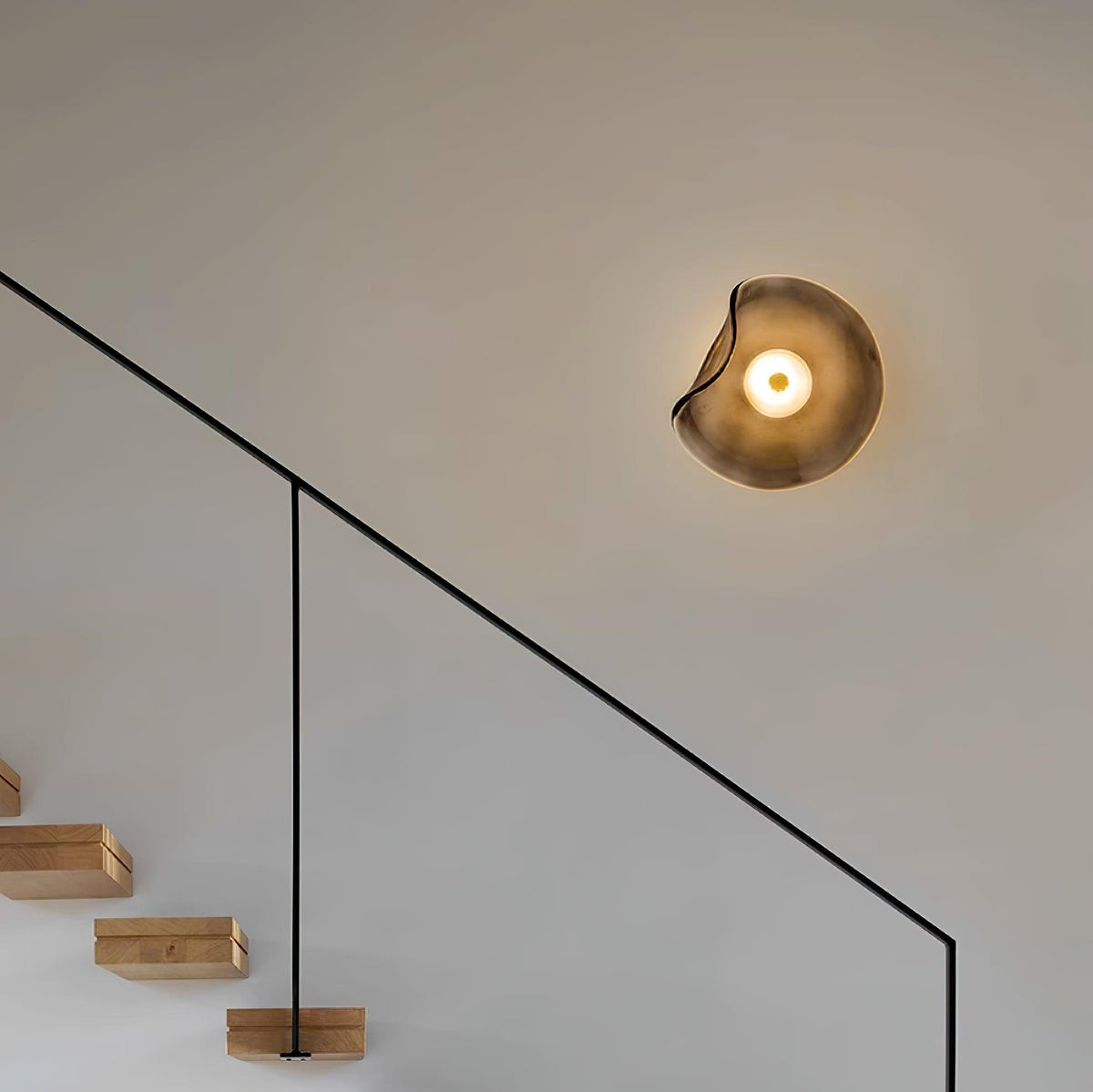 25cm Diameter Damp Rated Amber Glass Wall Light With Integrated LED