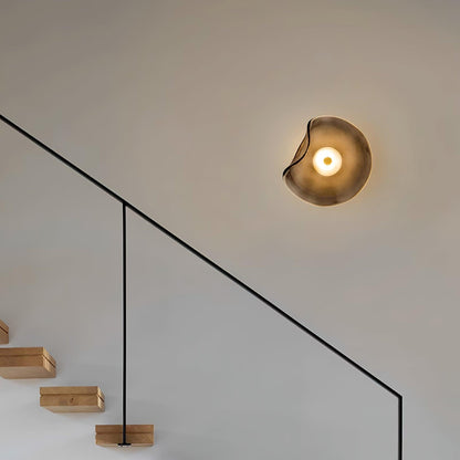 25cm Diameter Damp Rated Amber Glass Wall Light With Integrated LED