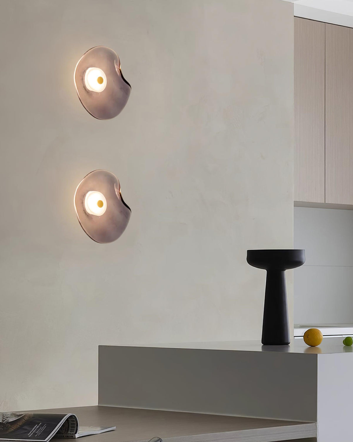 25cm Diameter Damp Rated Amber Glass Wall Light With Integrated LED