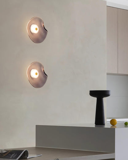 25cm Diameter Damp Rated Amber Glass Wall Light With Integrated LED
