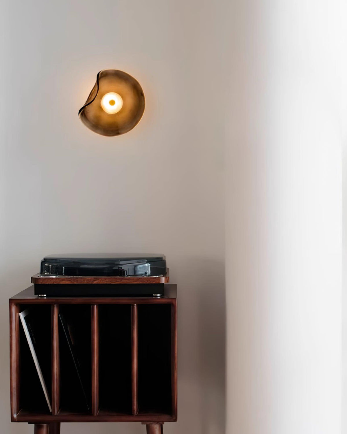 25cm Diameter Damp Rated Amber Glass Wall Light With Integrated LED